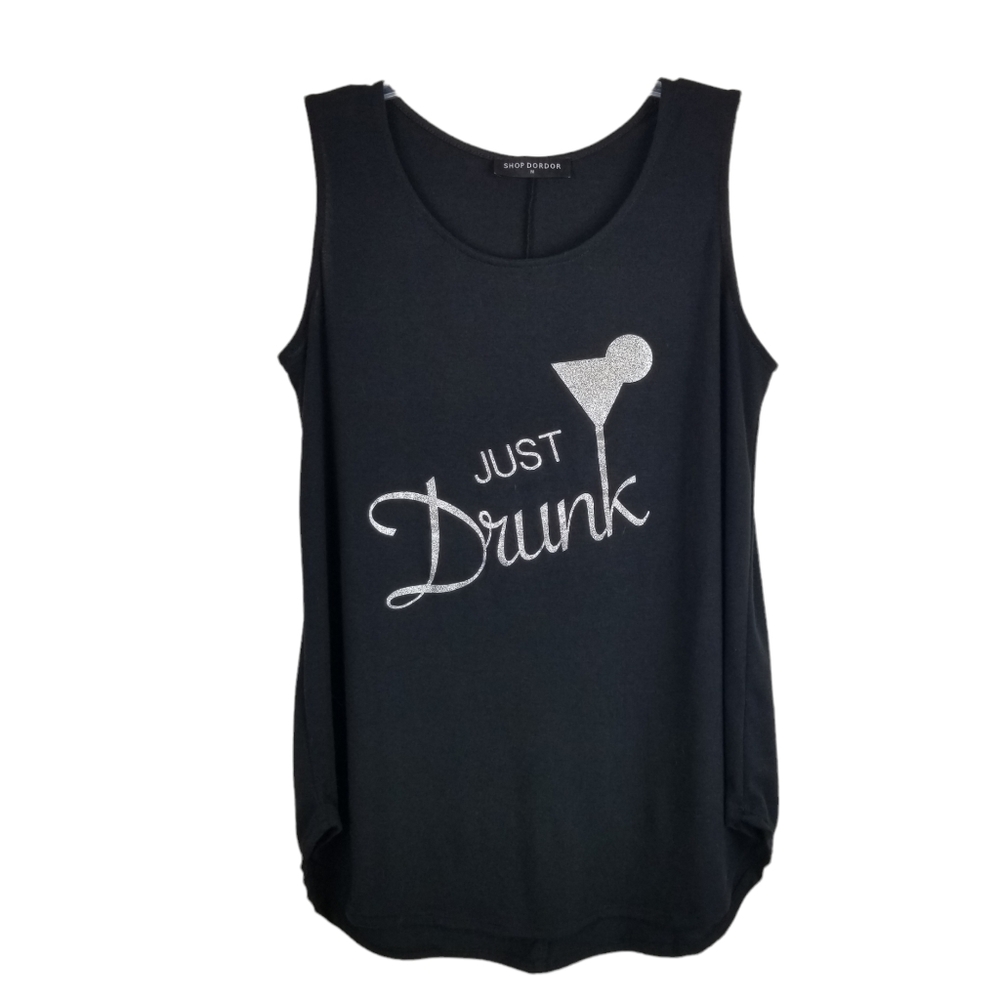 Shop Dordor Graphic Tank Top "Just Drunk"